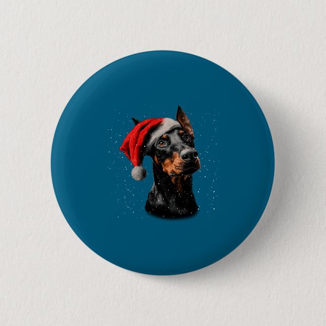 Fun Doberman Dog Christmas Lights Santa Hat Long S 6 Cm Round Badge (Front)