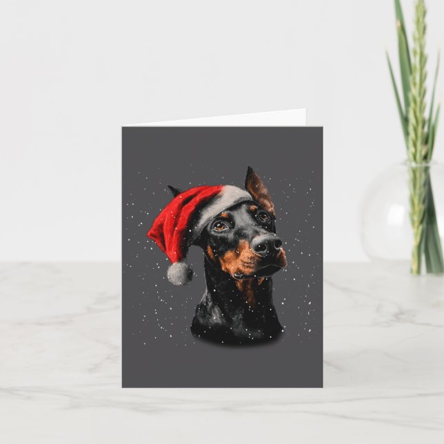 Fun Doberman Dog Christmas Lights Santa Hat Long S Card (Front)
