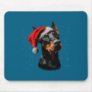 Fun Doberman Dog Christmas Lights Santa Hat Long S Mouse Mat