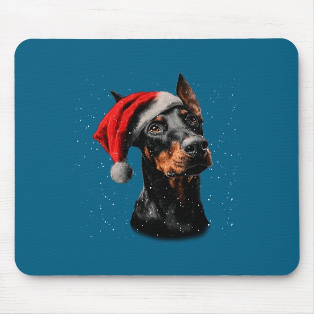 Fun Doberman Dog Christmas Lights Santa Hat Long S Mouse Mat (Front)