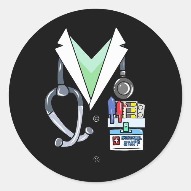 Fun Doctor White Lab Coat Costume Halloween Doctor Classic Round Sticker (Front)