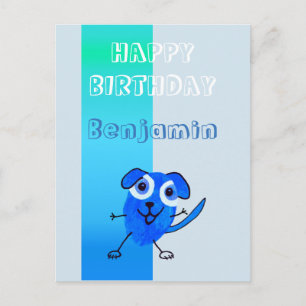 Fun Dog Blue Drawing Happy Birthday Kids Postcard