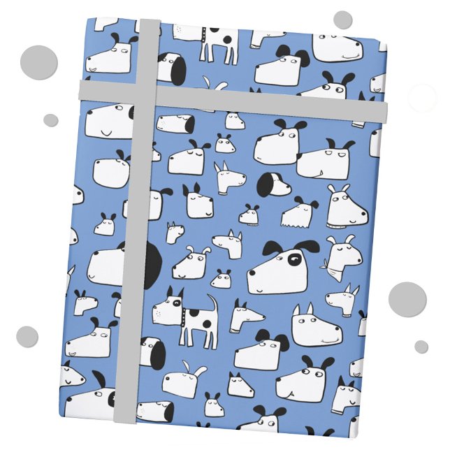 Fun Dog Blue Wrapping Paper (Dog fun blue gift wrap paper roll)