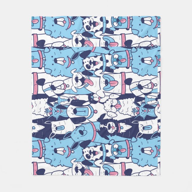 Fun Dog Breeds Pet Animal Cartoon Pattern  Fleece Blanket (Front)