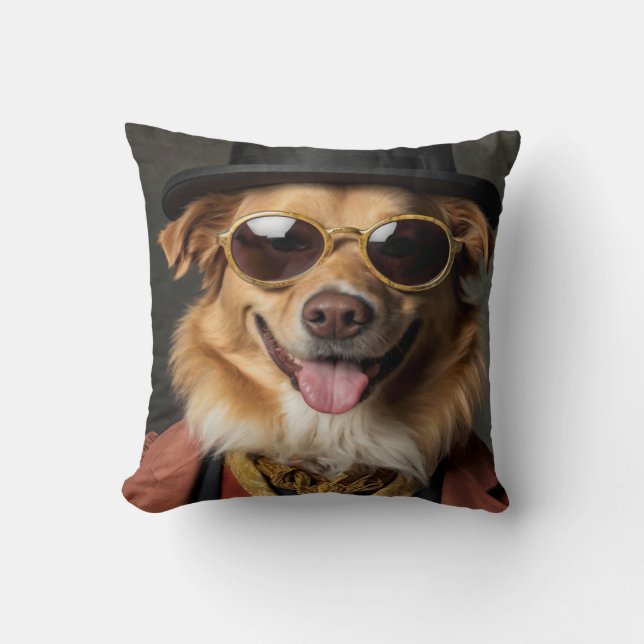 Fun dog. Caniche in aristocratic costume Cushion (Front)