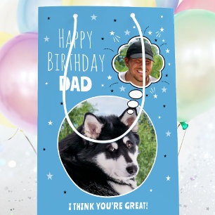 Fun Dog Dad Birthday Thought Bubble Photo Blue Medium Gift Bag