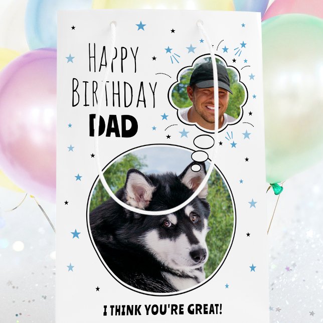 Fun Dog Dad Birthday Thought Bubble Photo White Medium Gift Bag (Creator Uploaded)