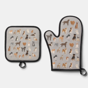 Fun Dog Lover Pattern  Oven Mitt & Pot Holder Set