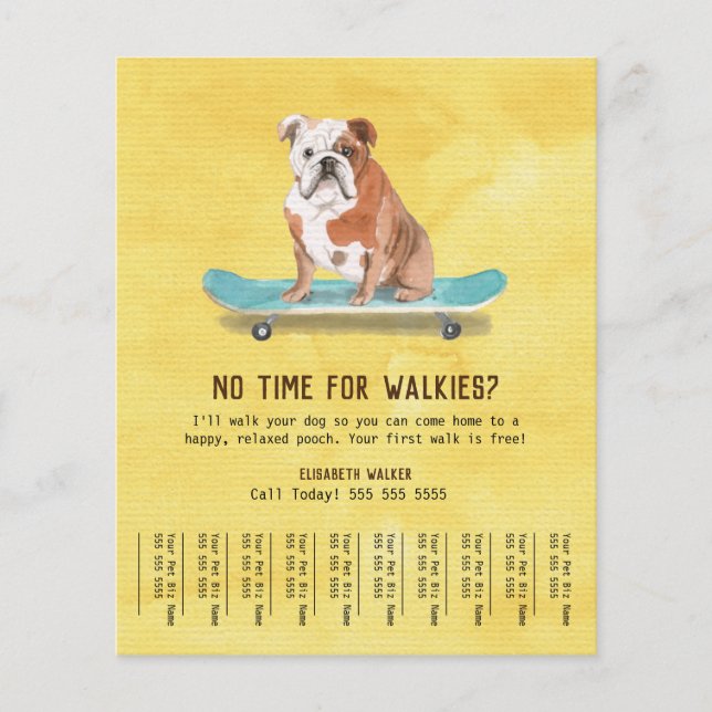 Fun Dog on Skateboard Dog Walker Tear Sheet Yellow (Front)