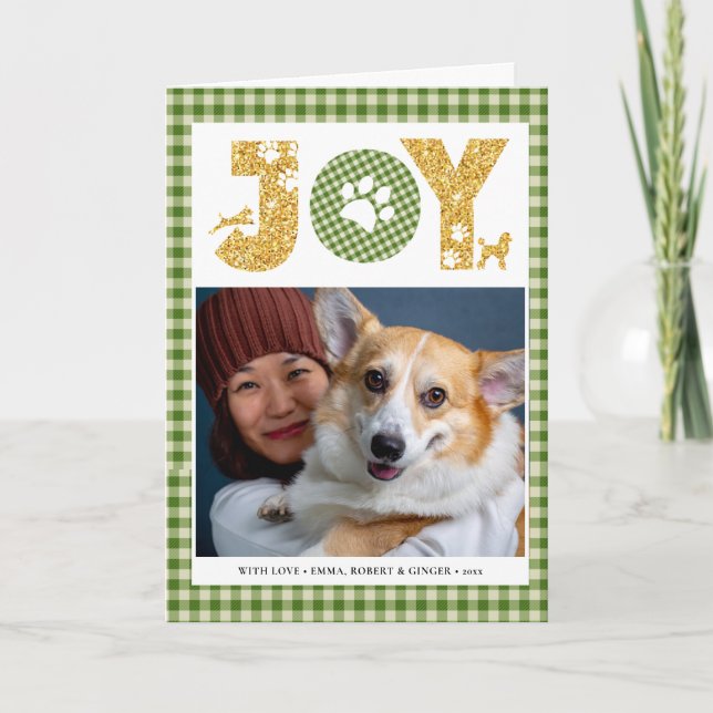 Fun Dog Paw Script JOY Modern Holiday Card (Front)