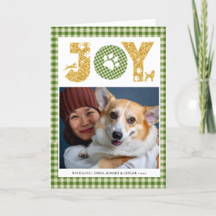 Fun Dog Paw Script JOY Modern Holiday Card