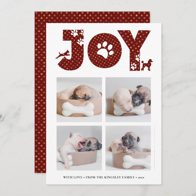 Fun Dog Paw Script JOY Modern Holiday Card (Front/Back)