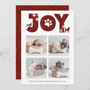 Fun Dog Paw Script JOY Modern Holiday Card