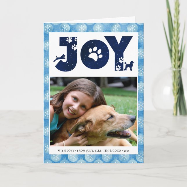 Fun Dog Paw Script JOY Modern Holiday Card (Front)