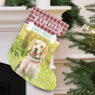 Fun Dog Red Plaid Photo Name Personalised Small Christmas Stocking