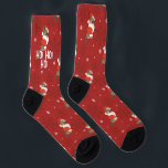 Fun Dog Santa Claus Pattern Red Christmas Socks<br><div class="desc">A fun way to celebrate the Christmas holiday season with these cute dog pet Santa Claus pattered socks in red with a Ho! Ho! Ho! shout out.  Text can be changed to your preference.</div>