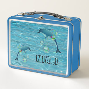 Fun Dolphin and Bubbles  Metal Lunch Box