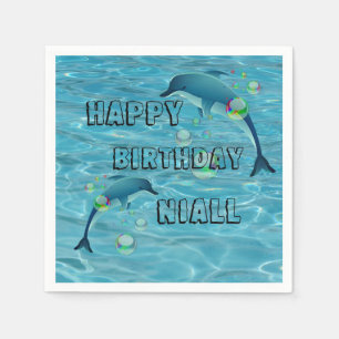 Fun Dolphin and Bubbles Personalised Birthday Napkin