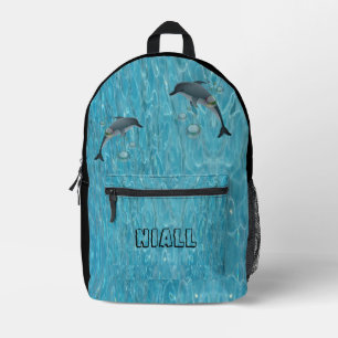 Fun Dolphins and Bubbles Ocean Personalised Printed Backpack