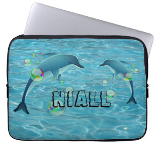 Fun Dolphins and Bubbles Personalised Laptop Sleeve