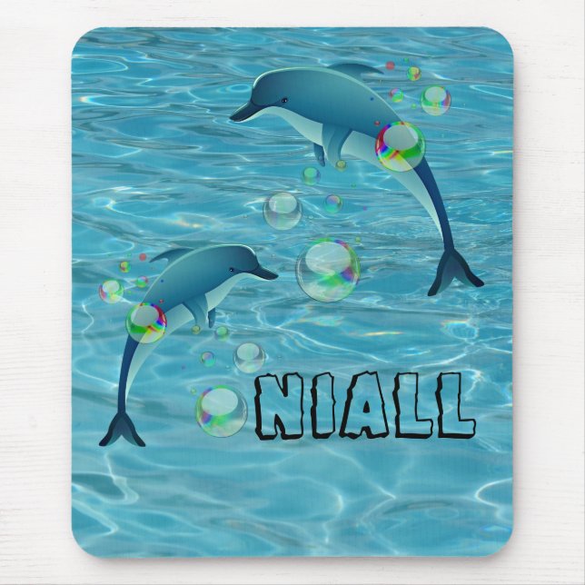 Fun Dolphins and Bubbles  Personalised Mouse Mat (Front)