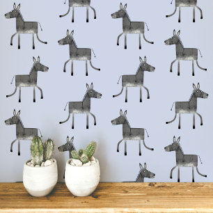 Fun Donkey Grey Blue Pattern Wallpaper