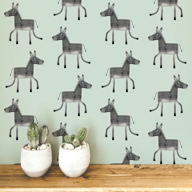 Fun Donkey Grey Sage Green Pattern Wallpaper (Fun donkey pattern peel and stick wallpaper in gray and sage green)