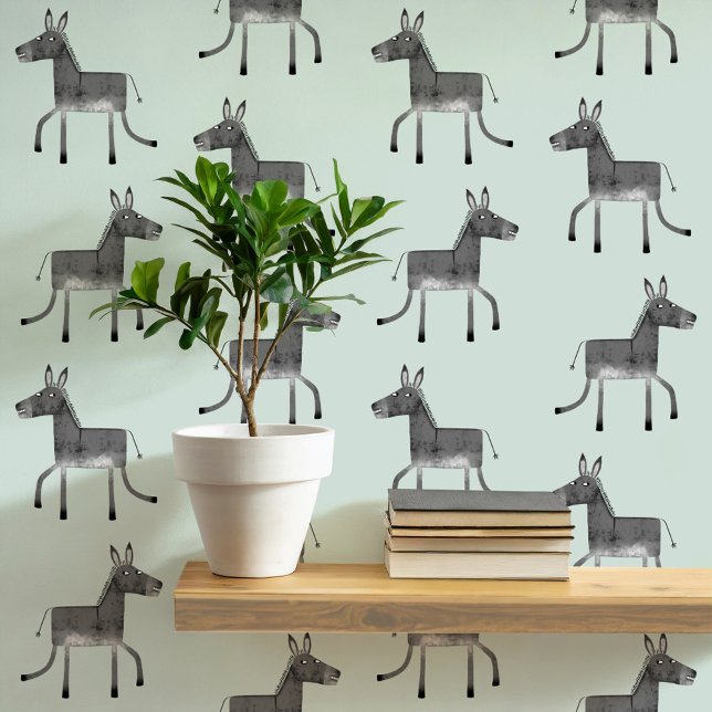 Fun Donkey Grey Sage Green Pattern Wallpaper (Fun donkey pattern peel and stick wallpaper in gray and sage green)