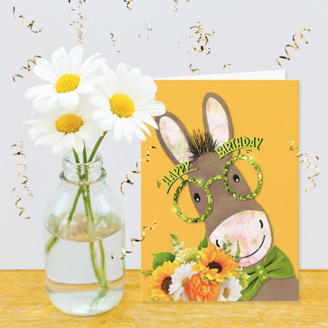 Fun Donkey in Glasses Birthday Holiday Card (Creator Uploaded)