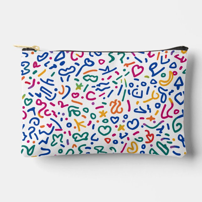 Fun doodle colourful vibrant shapes  accessory pouch (Front)