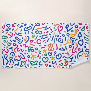 Fun doodle colourful vibrant shapes beach towel