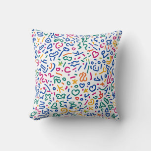 Fun doodle colourful vibrant shapes cushion