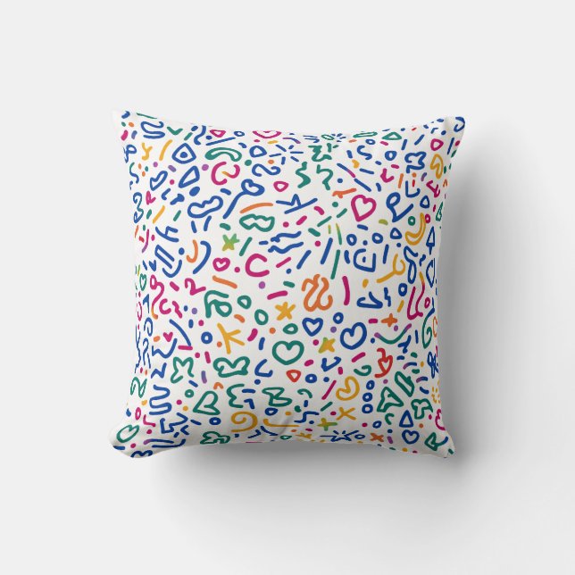 Fun doodle colourful vibrant shapes cushion (Front)