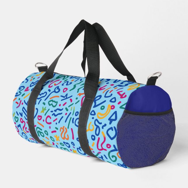Fun doodle colourful vibrant shapes  duffle bag (Right Corner)