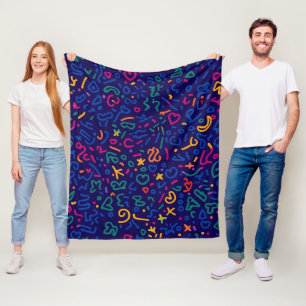 Fun doodle colourful vibrant shapes fleece blanket