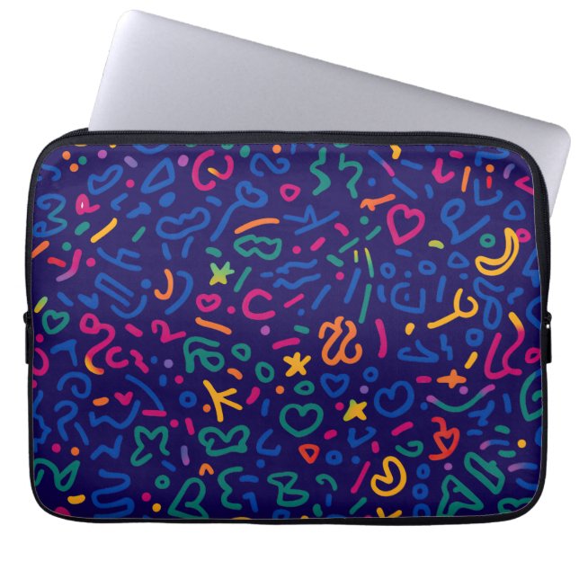 Fun doodle colourful vibrant shapes  laptop sleeve (Front)