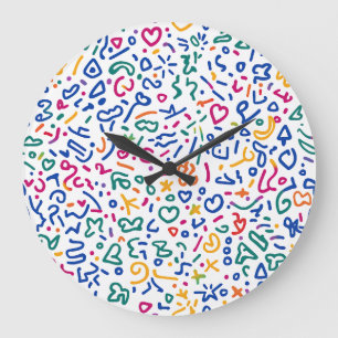 Fun doodle colourful vibrant shapes large clock