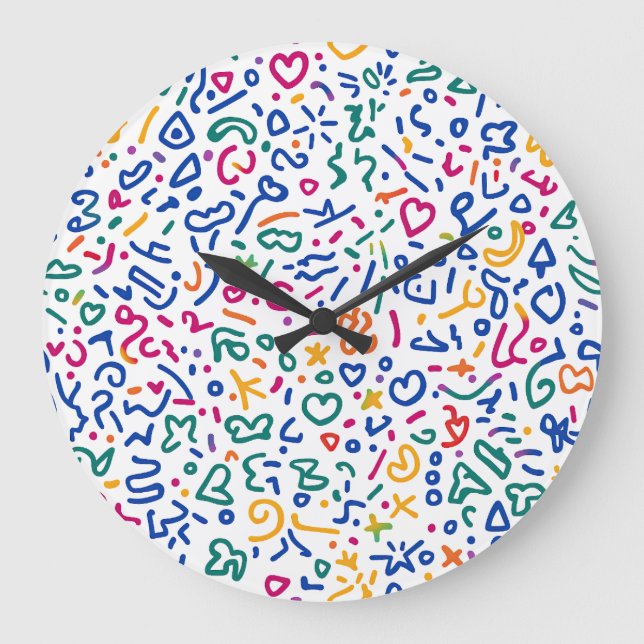 Fun doodle colourful vibrant shapes large clock (Front)