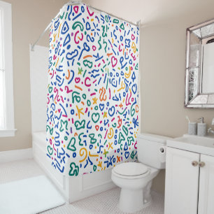 Fun doodle colourful vibrant shapes shower curtain