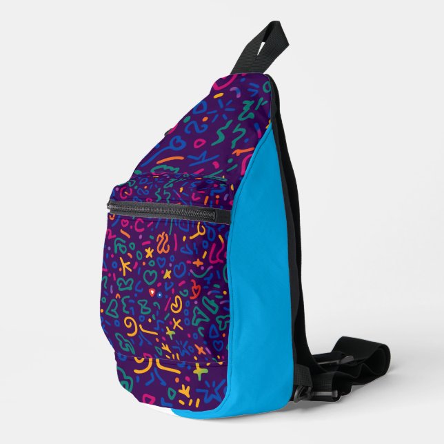 Fun doodle colourful vibrant shapes  sling bag (Right Corner)
