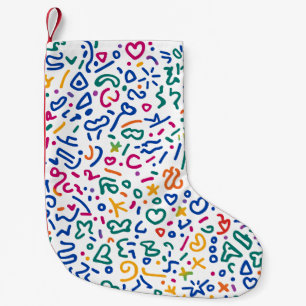 Fun doodle colourful vibrant shapes small christmas stocking