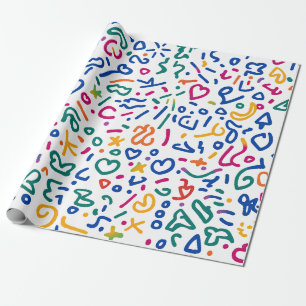 Fun doodle colourful vibrant shapes wrapping paper