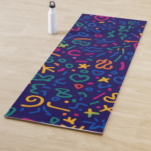 Fun doodle colourful vibrant shapes yoga mat