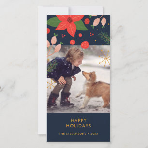 Fun Doodle Floral   Photo Holiday Card