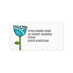 Fun Doodle Flowers blue pink dots Label