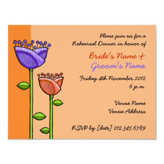 Fun Doodle Flowers orange purple Rehearsal Card
