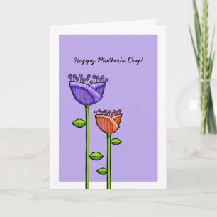 Fun Doodle Flowers purple orange Mother's Day Card
