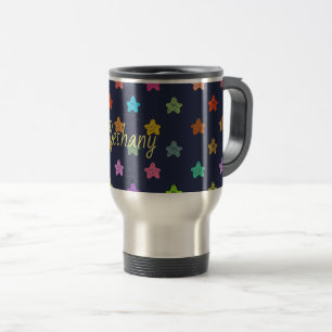 Fun Doodle Hearts on Blue Personalised Travel Mug