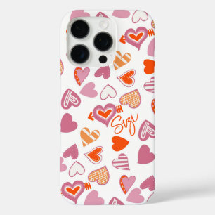 Fun Doodle Hearts Red Orange Purple iPhone 16 Pro Case