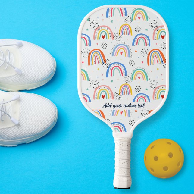 Fun Doodle Rainbow Heart Pattern Custom Text Name Pickleball Paddle (Creator Uploaded)